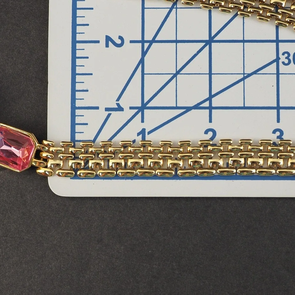 Trifari Panther Link Choker Necklace Pink Blue Purple Glass Gold Tone MCM VTG